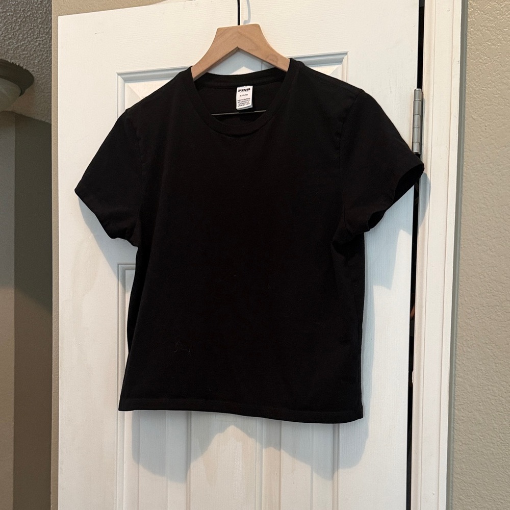 Pink Victoria's Secret Cropped T-Shirt Black